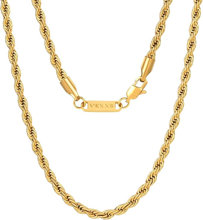 VEXXS Rope Chain, 18K Real Gold Plated Rope Necklace Gold Chain, Durable No Color Fading 3mm 5mm ... | Amazon (CA)