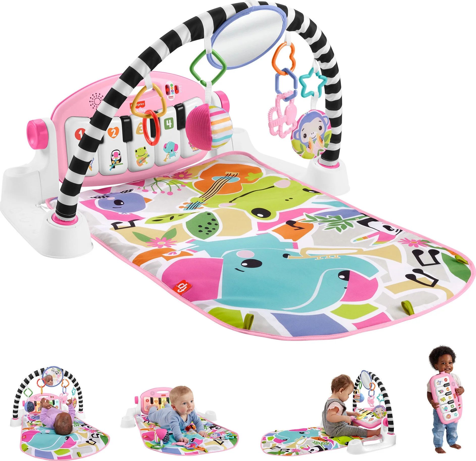 Fisher-Price Glow and Grow Kick & Play Piano Gym Baby Playmat with Musical Learning Toy, Pink | Walmart (US)