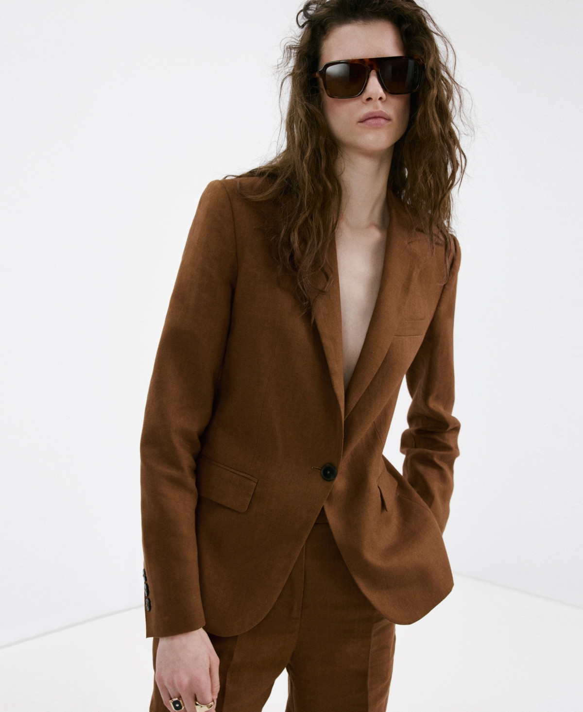 Mango Women's Linen Suit Blazer - Brown | Macy's