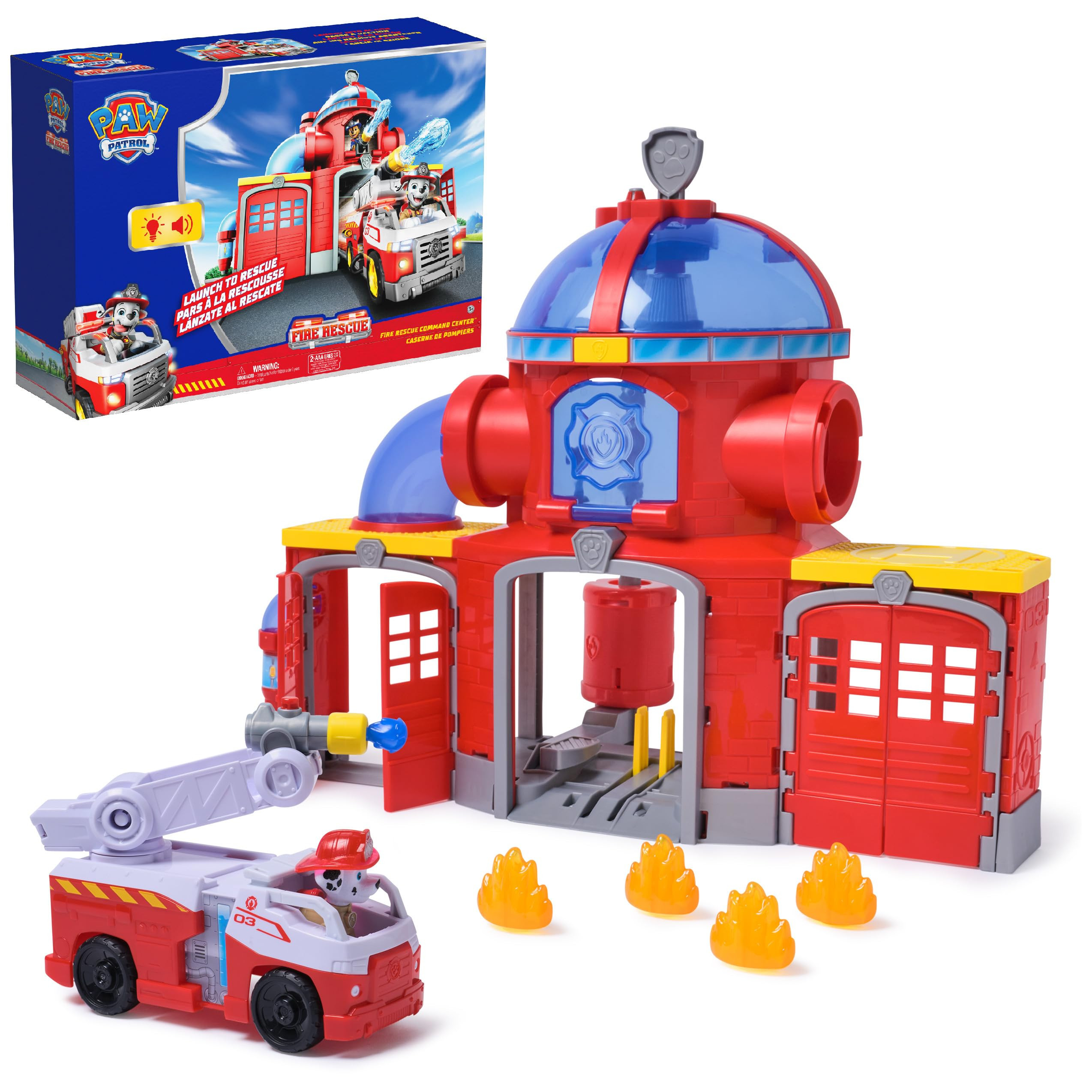 Paw Patrol Fire Rescue Command Center with Marshall Figure, Rescue Fire Truck, Lights, Launcher &... | Amazon (US)