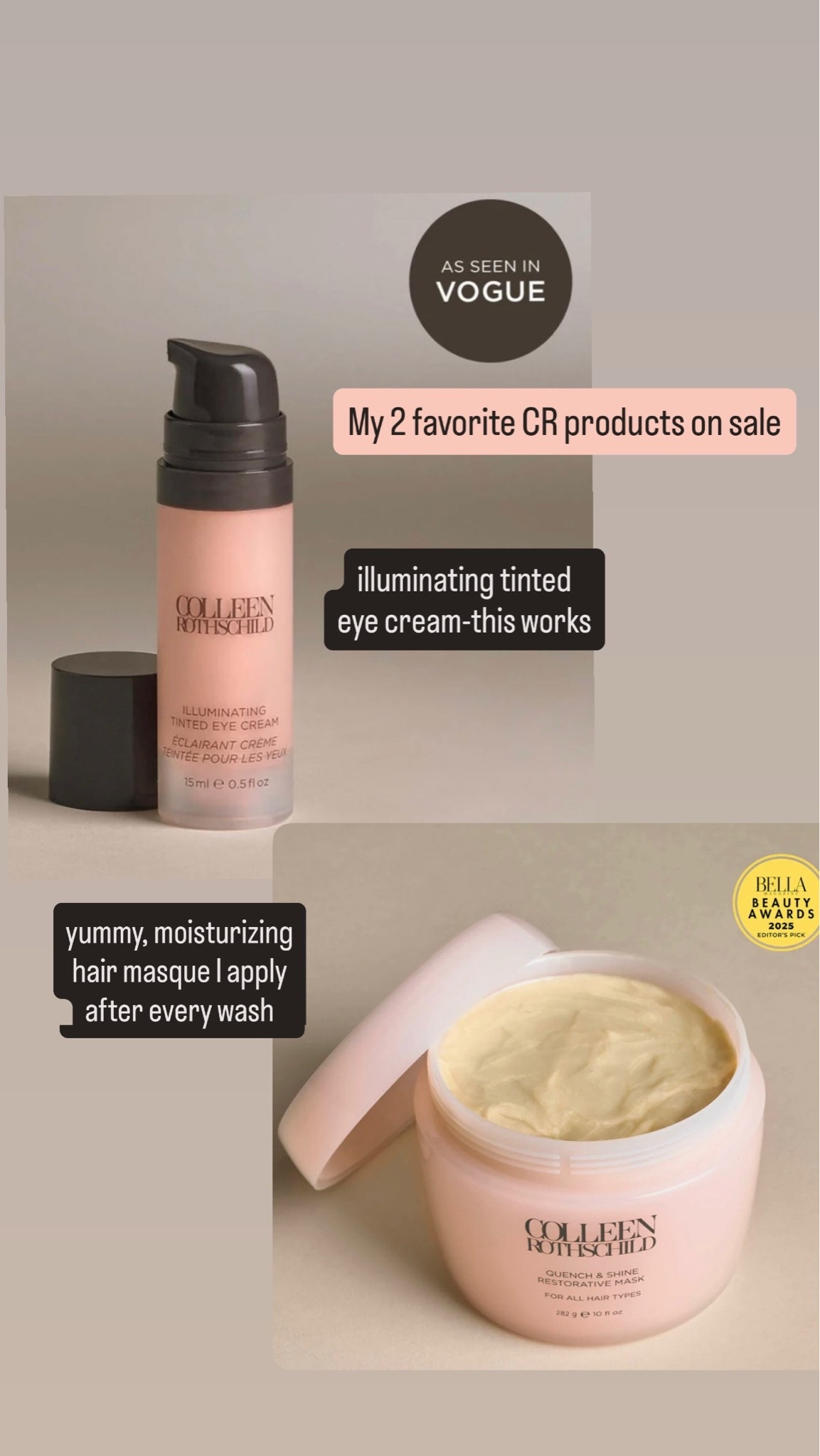 @Colleen Rothschild my 2 favorite products 25% off right now! #hairmask #hairmasque #eyecream

#LTKOver40 #LTKBeauty #LTKSaleAlert