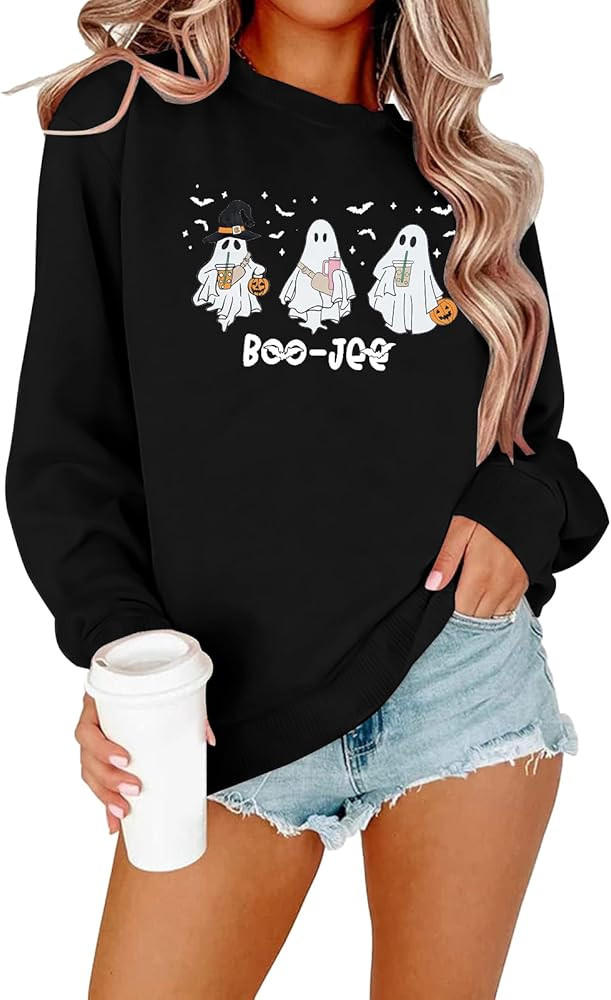 MNLYBABY Halloween Ghost Sweatshirt Women Funny Spooky Season Long Sleeve Shirts Halloween Pullov... | Amazon (US)