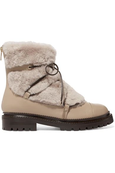Jimmy Choo - Darcie Shearling And Leather Ankle Boots - Beige | NET-A-PORTER (UK & EU)