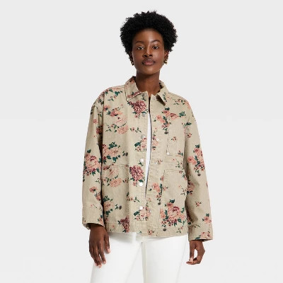 Women's Western Chore Coat - Universal Thread™ Khaki Floral M | Target