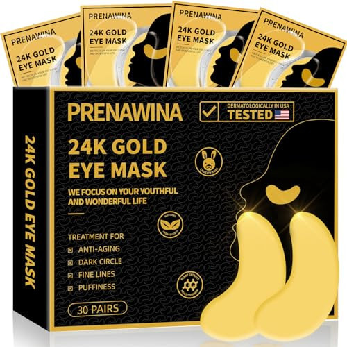 Under Eye Patches for Puffy Eyes Treatment 30 Pairs, 24K Gold Under Eye Masks for Dark Circles and Puffiness, Eye Gel Pads w/Collagen, Sodium Hyaluronate, Rose Essence for Eye Bags Treatment | Amazon (US)