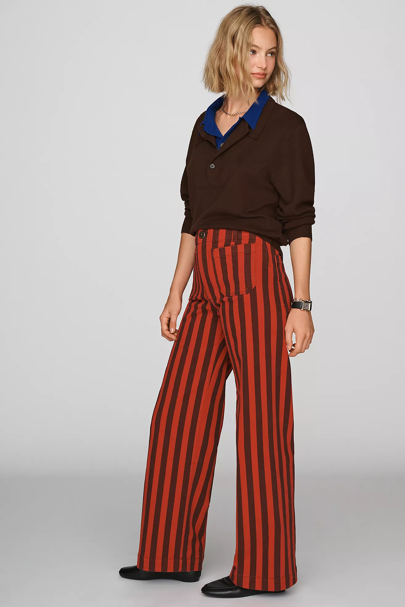 Colette Striped Full Length Wide Leg Pants | Anthropologie (US)