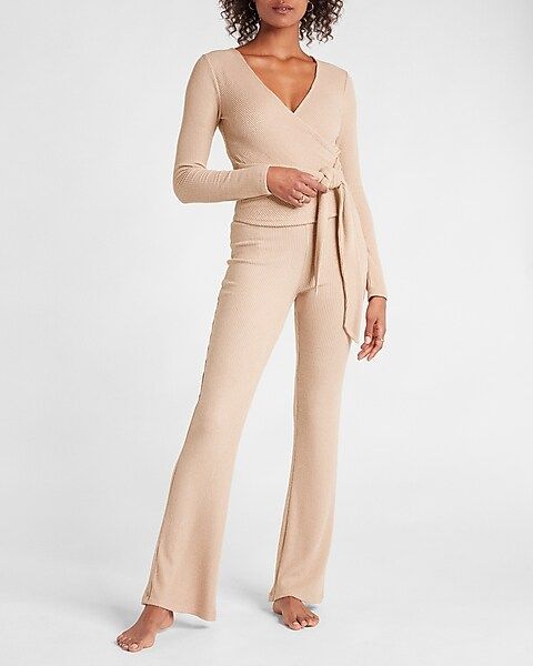 Super High Waisted Ribbed Soft Knit Flare Pant | Express