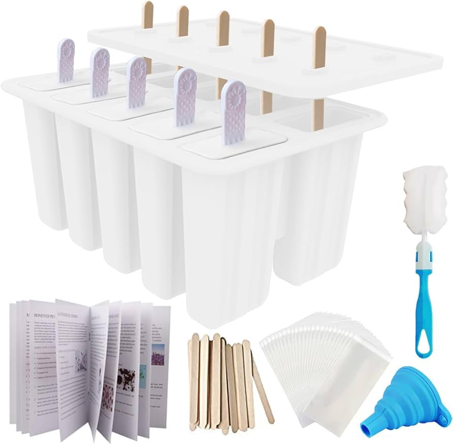 Homemade Popsicle Molds Shapes, Silicone Frozen Ice Popsicle Maker BPA Free, with 50 Popsicle Sticks, 50 Popsicle Bags, 10 Reusable Popsicle Sticks, Funnel, Brush and Ice Pop Recipes(White) | Amazon (US)