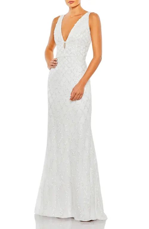 Mac Duggal Sequin V-Neck Gown in White at Nordstrom, Size 12 | Nordstrom