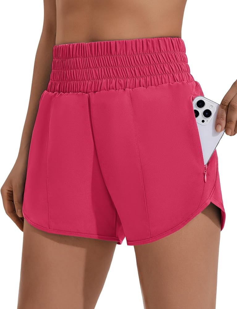 PINSPARK Womens Athletic Shorts for Gym Workout Running Short with High Waisted Zip Pockets | Amazon (US)