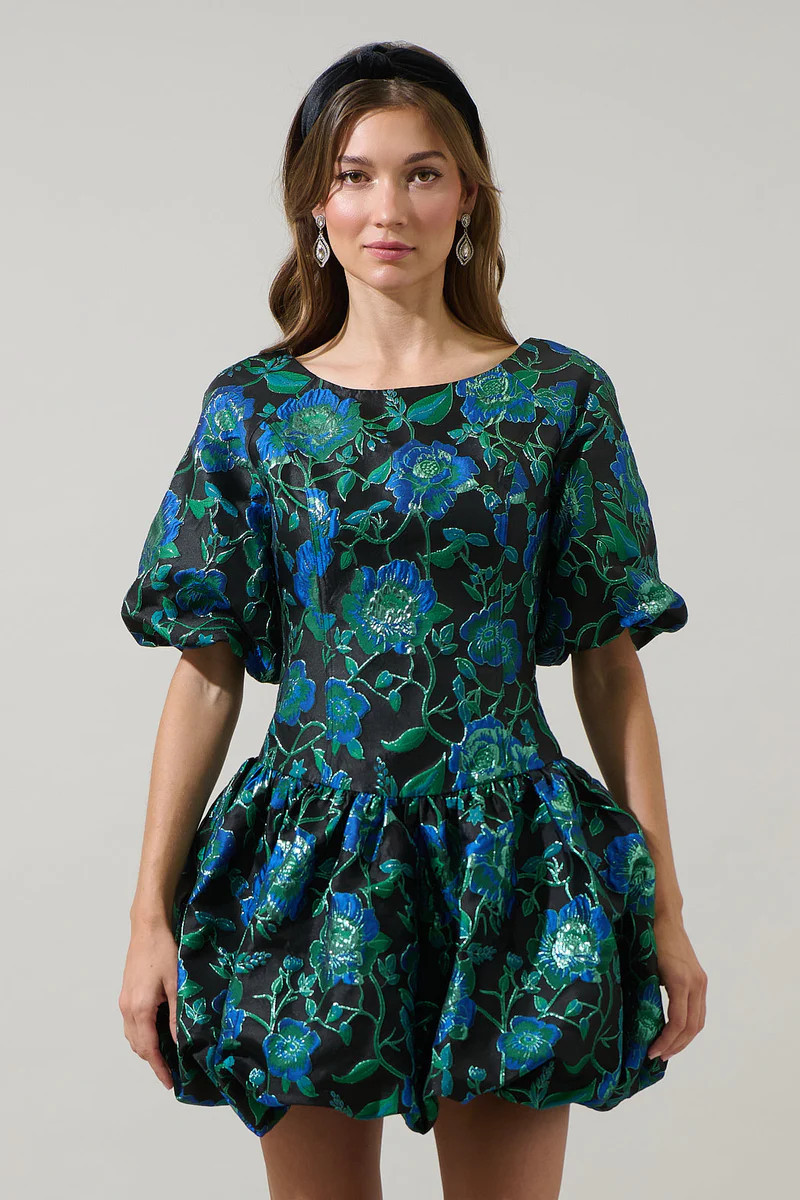 Trixy Jacquard Elisah Floral Bubble Mini Dress | Sugarlips