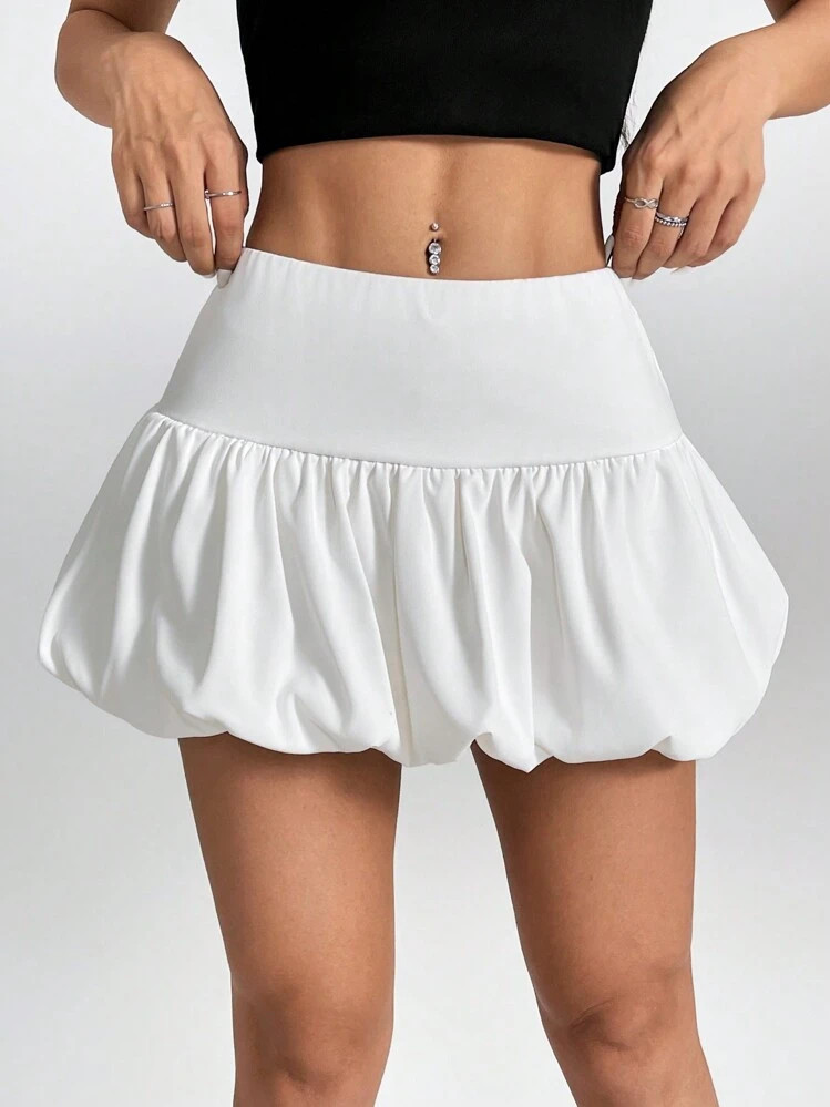 SHEIN PETITE Ladies' Solid Color High Waist Ruffle Mini Skirt | SHEIN