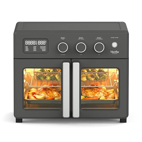 Martha Stewart French Door Air Fryer Toaster Oven Combo, 34QT Countertop Convection, 12-in-1, Bake, Broil, Roast, Fits 12” Pizza, Dehydrate, 5 Accessories, Air Fry Basket, Stainless Steel, Caviar Gray | Amazon (US)