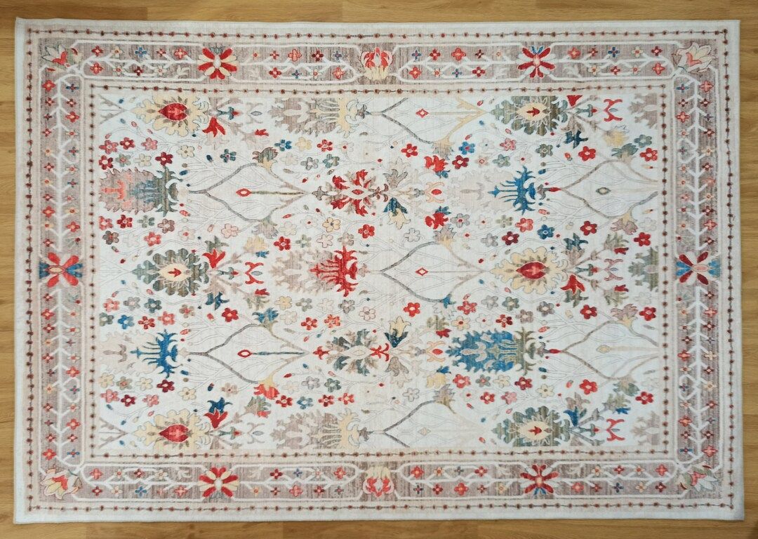 ZANAM | Turkish Rug, Beige Ivory Vintage Distressed looks, Natural Area rug, Bohemian, Floral decor, | Etsy (US)