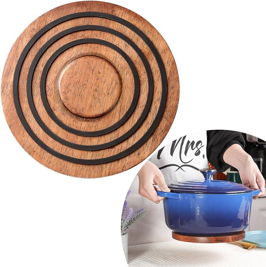 Magnetic Wooden Trivet for le creuset Dutch Oven, Acacia Wood with Black Silicone Rings, Magnetic... | Amazon (US)