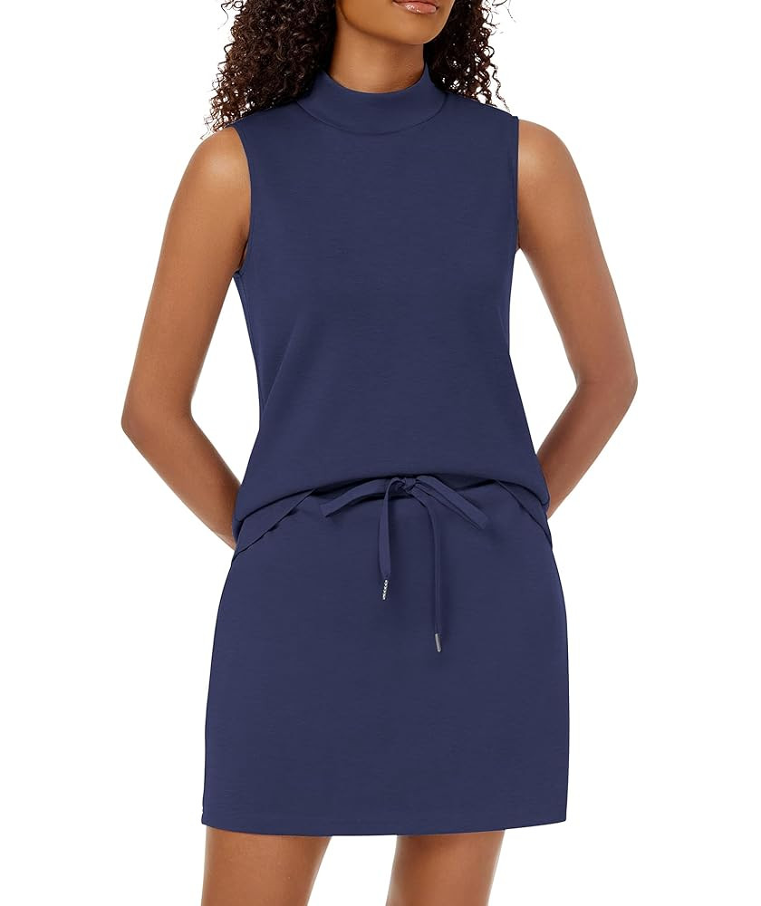 Two Piece Skirt Set for Women Sweatsuits Tennis Outfits Casual Mock Neck Sleeveless Top Elastic S... | Amazon (US)