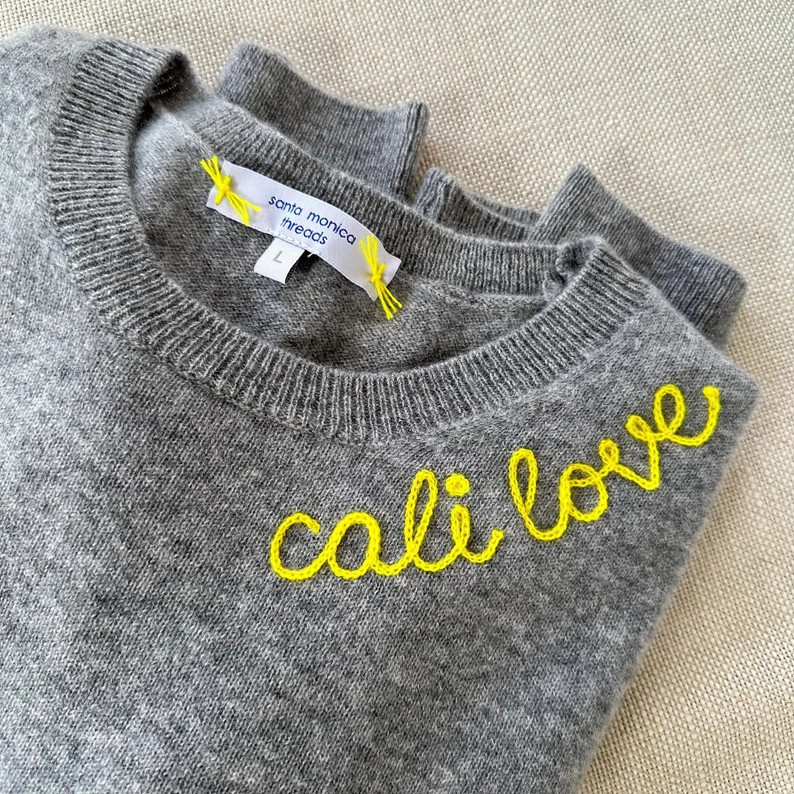 Customized 100% CASHMERE Sweater, Embroidered Cashmere Clothing for Women, Chainstitch Embroidery... | Etsy (US)
