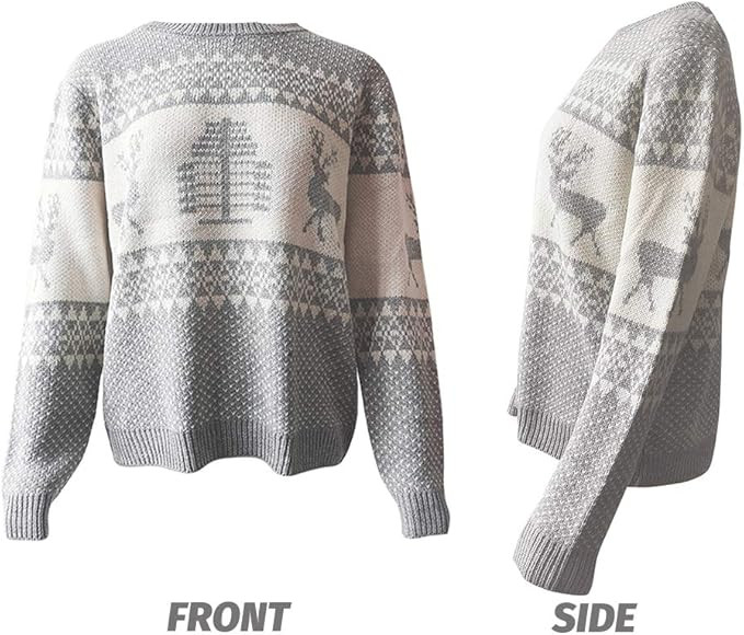 EXLURA Patterns Reindeer Ugly Christmas Sweater Jumper Pullover Tops | Amazon (US)