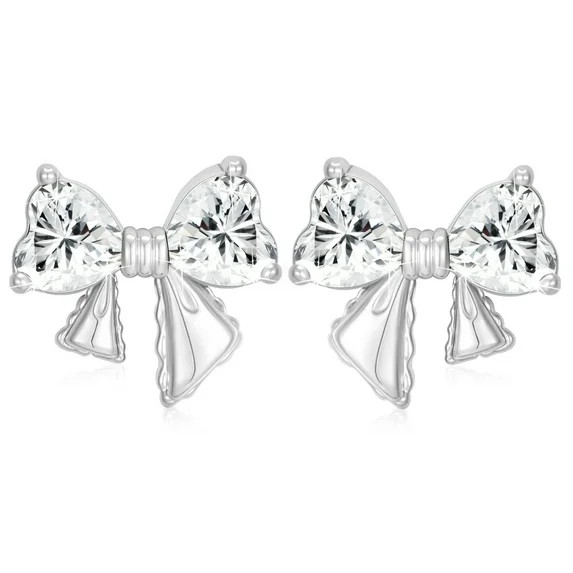 APSVO 18K White Gold Plated Bow Stud Earrings for Women Girls CZ Hypoallergenic Post S925 Sterlin... | Walmart (US)