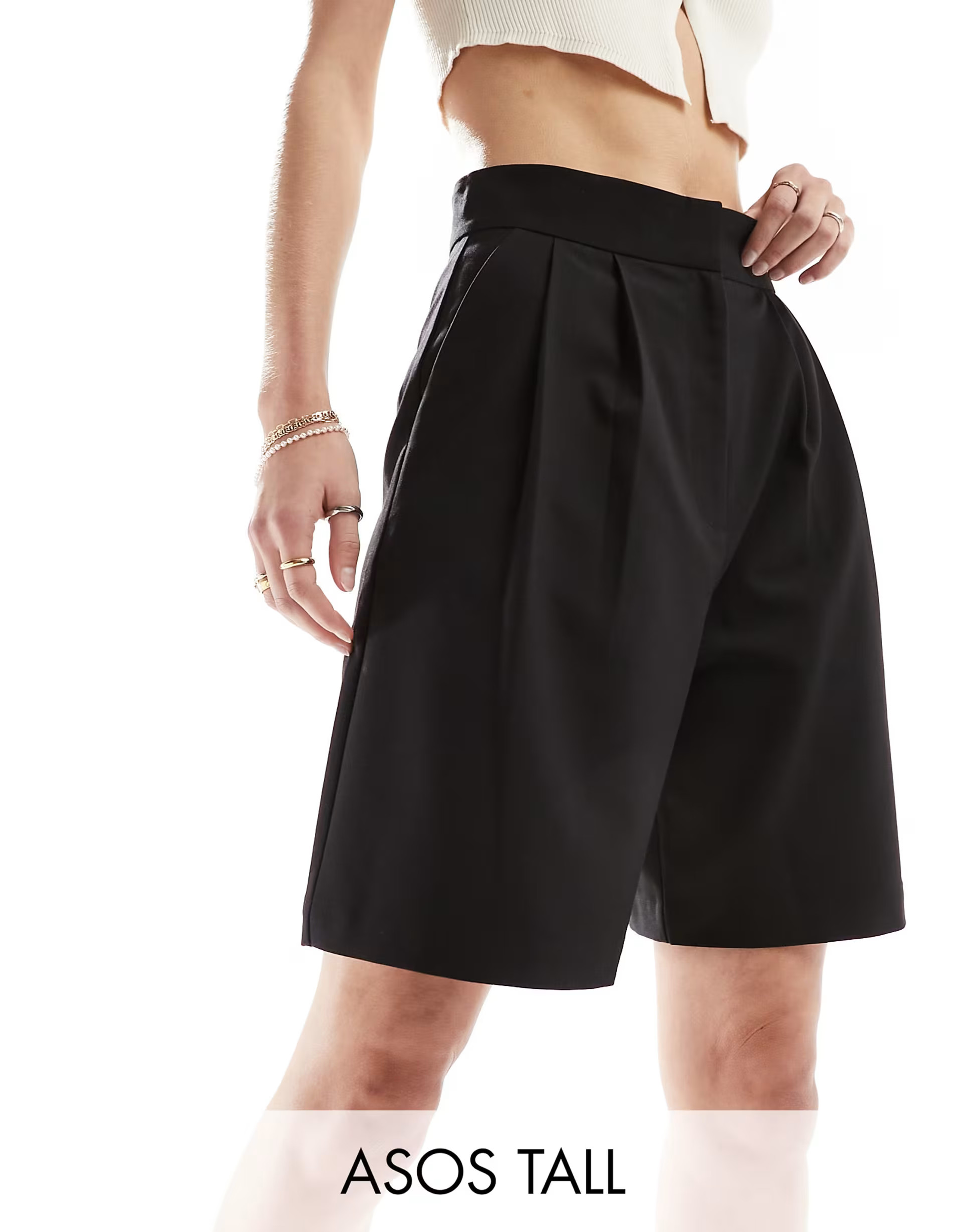 ASOS DESIGN Tall tailored longline shorts in black | ASOS (Global)