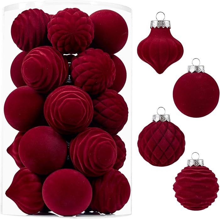 Wironlst Velvet Ornaments for Christmas Tree, 4 Style Flocked Matte Velvet Christmas Ball Ornamen... | Amazon (US)