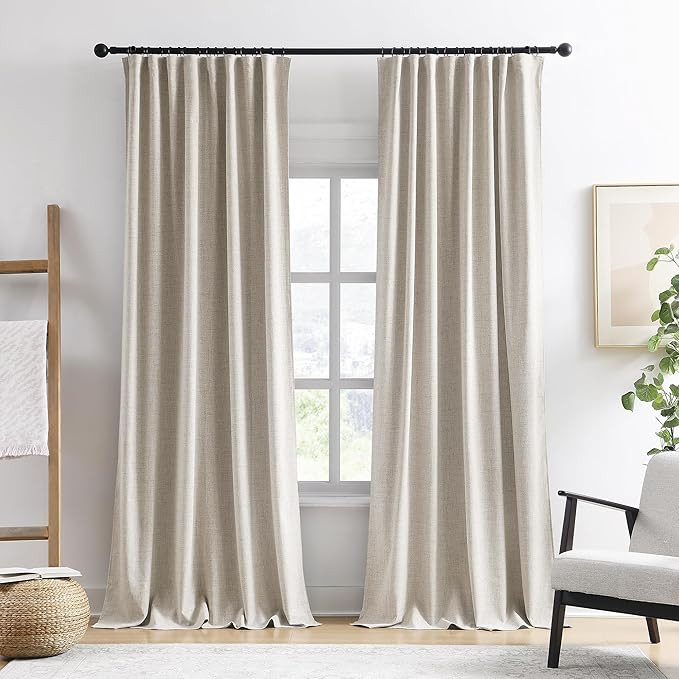 RAIN CITY Linen Beige Linen Blackout Curtains 96 Inches Long 8 FT Tall 2 Panels, Modern Decorativ... | Amazon (US)