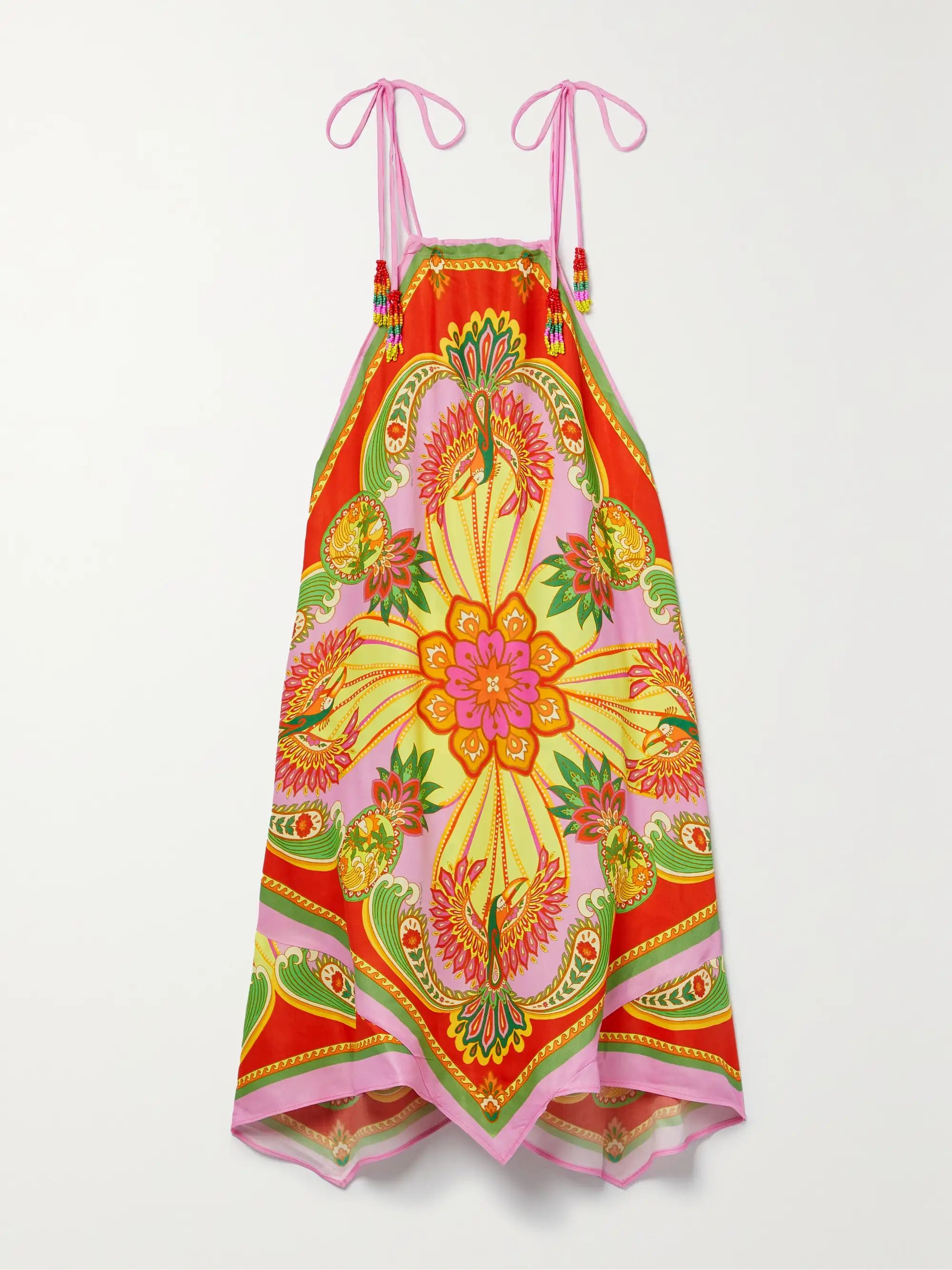 Bead-embellished printed satin mini dress | NET-A-PORTER (US)