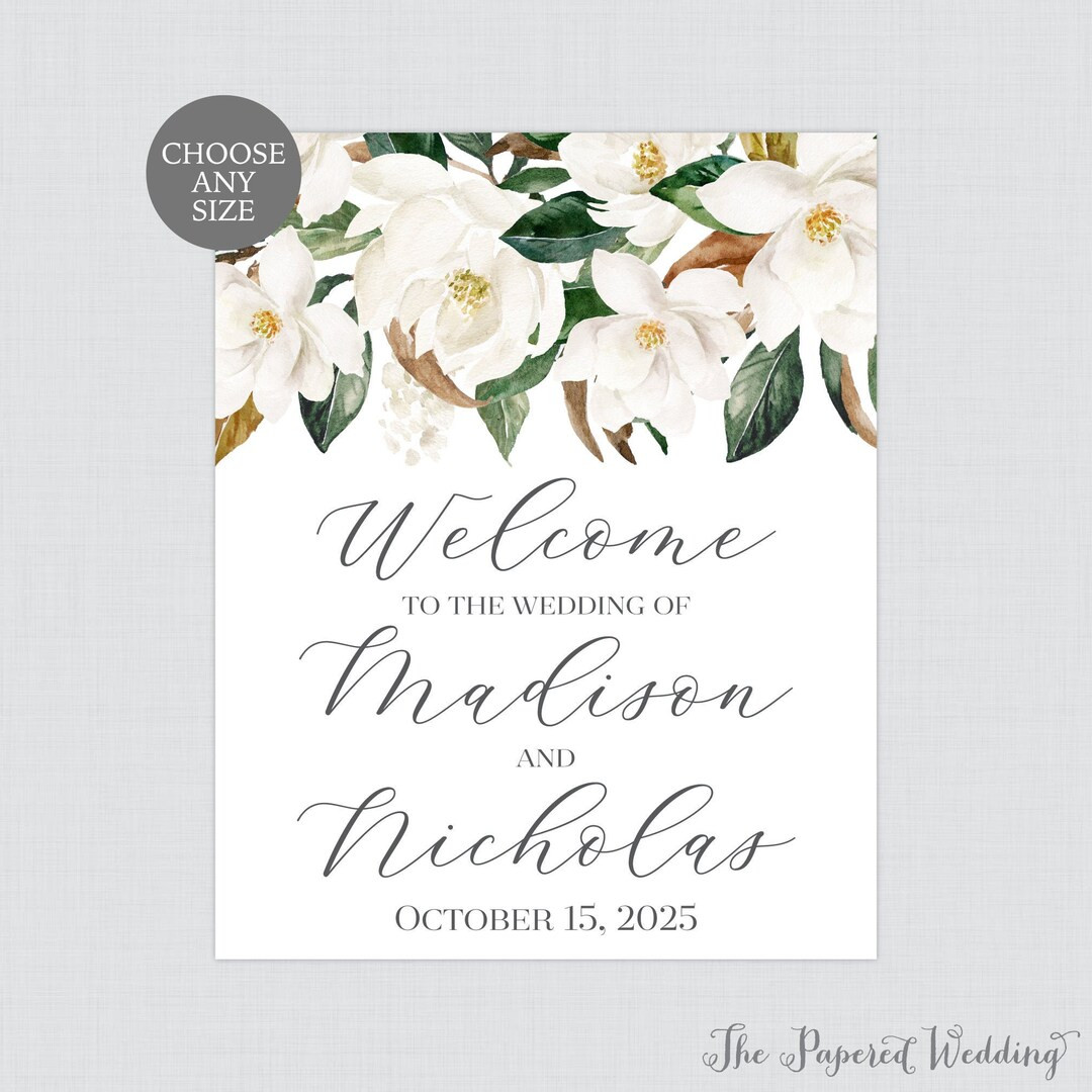 Magnolia Wedding Welcome Sign - Magnolia Flower and Leaf Welcome Sign for Wedding - Printable Per... | Etsy (US)