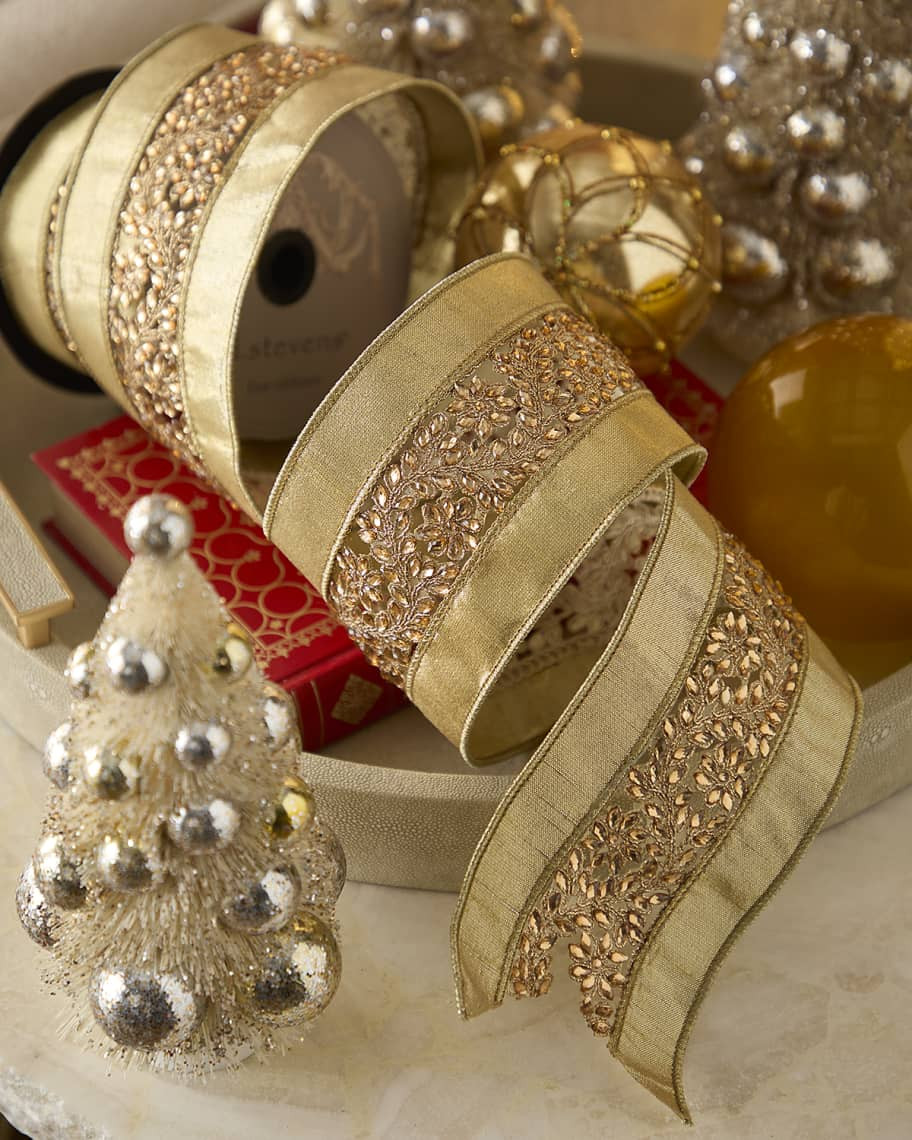 Metallic Dupion Floral-Trim Ribbon, 4"W x 5 Yards | Neiman Marcus