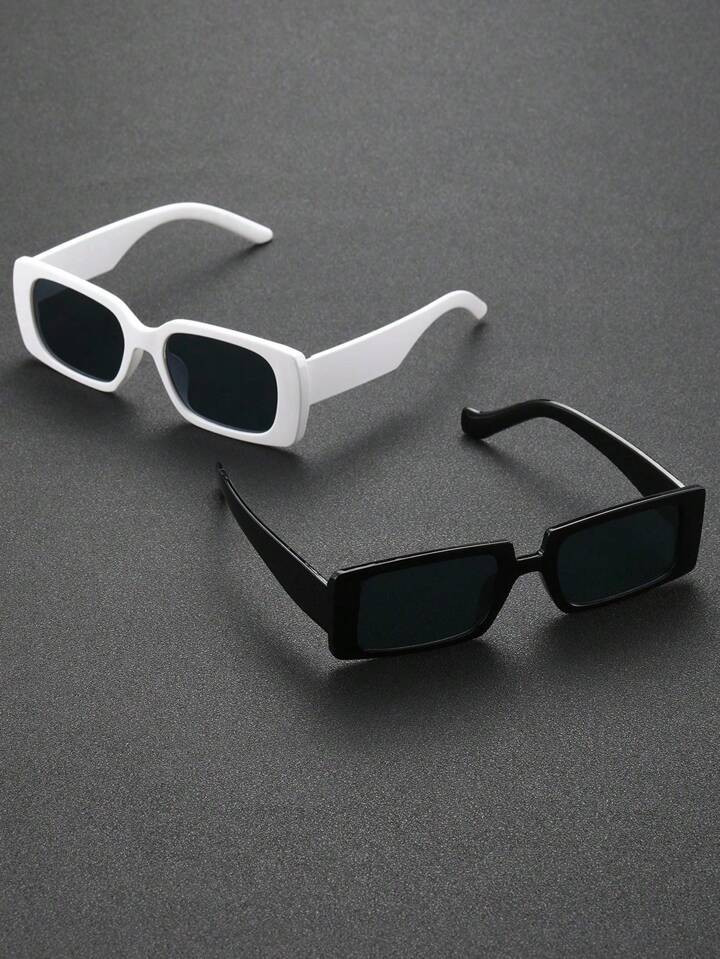 2pcs  Frame Fashion Black White Sunglasses For Men Cool Travel UV Protection Daily Clothing Acces... | SHEIN