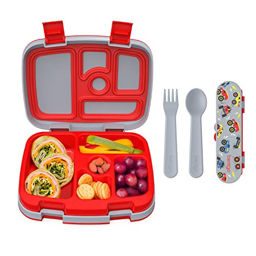 Bentgo® Kids Prints 5-Compartment Bento-Style Kids Lunch Box Set with Reusable Plastic Utensils (Trucks) | Amazon (US)