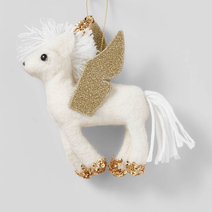 Boiled Wool White Unicorn Pegasus with Gold Metallic Wings Christmas Tree Ornament - Wondershop&#... | Target