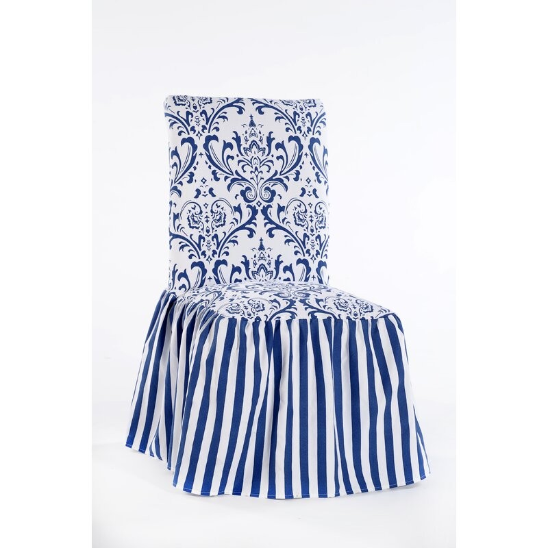 Damask and Stripe Ruffled Box Cushion Dining Chair Slipcover | Wayfair North America