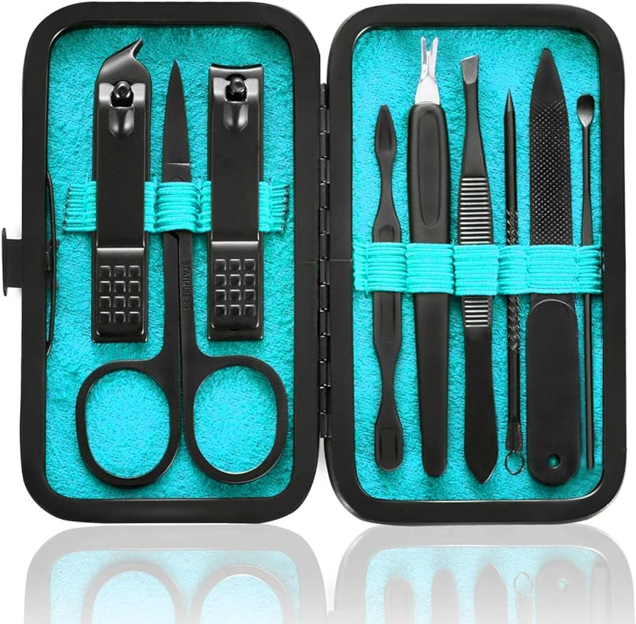 Manicure Set 9 in 1 Stainless Steel, Nail Clippers Scissors Pedicure Tools Kit - Portable Travel ... | Amazon (US)