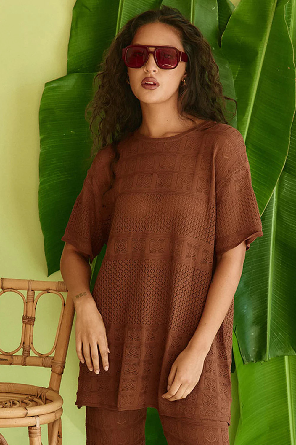 Chocolate Brown Crochet Knit Boxy Nixie T Shirt Top | Sabo Skirt AU