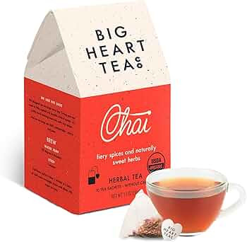 Big Heart Tea Co. Tea Bags - Fiery Masala Chai - Certified Organic, Ayurvedic Herbal Decaf Tea wi... | Amazon (US)