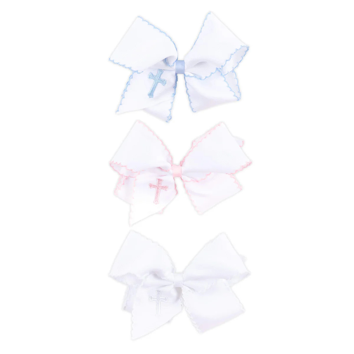 Cross Embroidered Moonstitch Hair Bow | Classic Whimsy