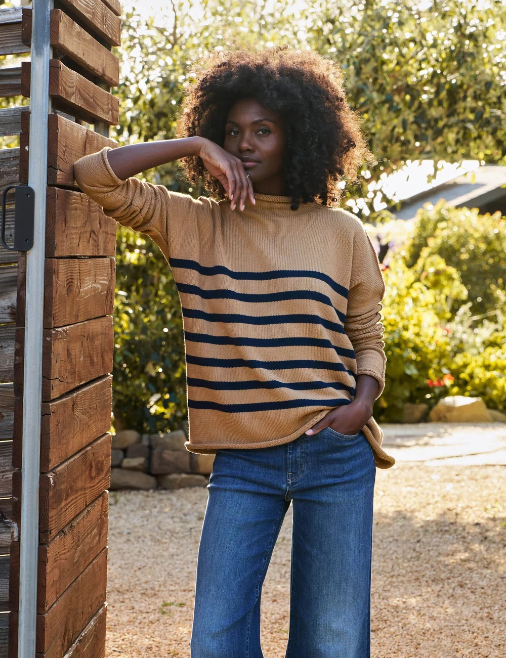 MONTEREY Camel with Navy Stripe, Pure Italian Cotton | Frank & Eileen