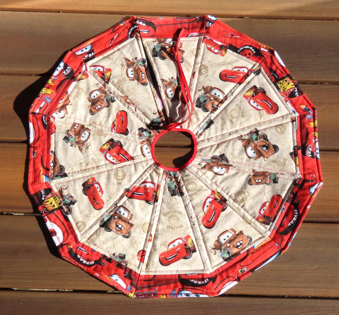 24" Lightning McQueen Cars The Movie 8 Panel Christmas Tree Skirt Reverses to a Snowman Print - R... | Etsy (US)