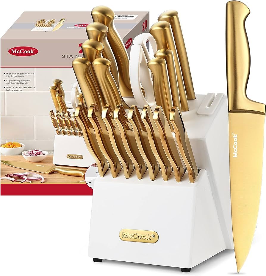 McCook® Kitchen Knife Sets,20 Pieces Luxury Golden Titanium Knives Block Set with Built-in Sharp... | Amazon (US)