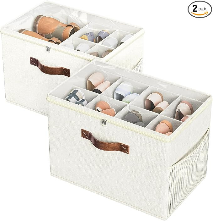 Budding Joy 2 Pack Shoe Organizer for Closet, Clear Foldable Shoe Storage Containers Adjustable D... | Amazon (US)