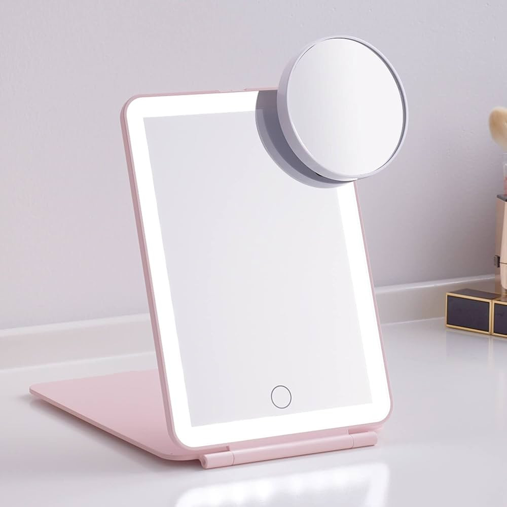 LED Foldable Travel Makeup Mirror - 5x6 inches3 Colors Light Modes USB Rechargeable Touch Screen,... | Amazon (US)