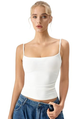 QINSEN Women's Mesh Camisole Tank Top Double Lined Spaghetti Strap Sleeveless Cami Shirts | Amazon (US)
