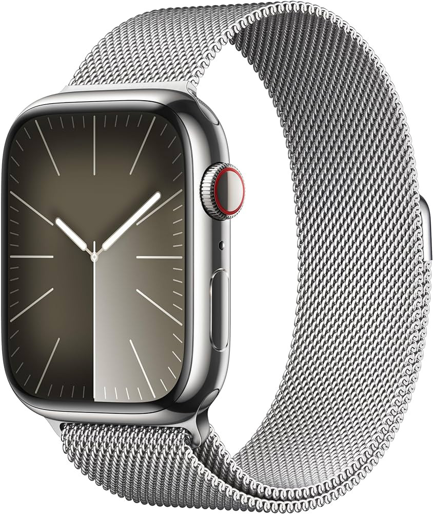 Apple Watch Series 9 [GPS + Cellular 45mm] Smartwatch with Silver Stainless Steel Case with Silve... | Amazon (US)