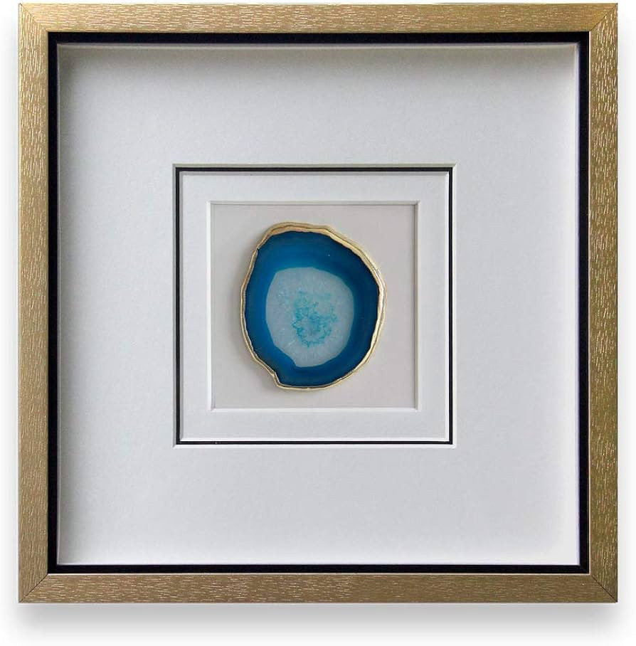 Modern 16x16 Inch Natural Agate Framed Wall Art 4 Inch Gold Edge Geode Stone Artwork with Glass f... | Amazon (US)