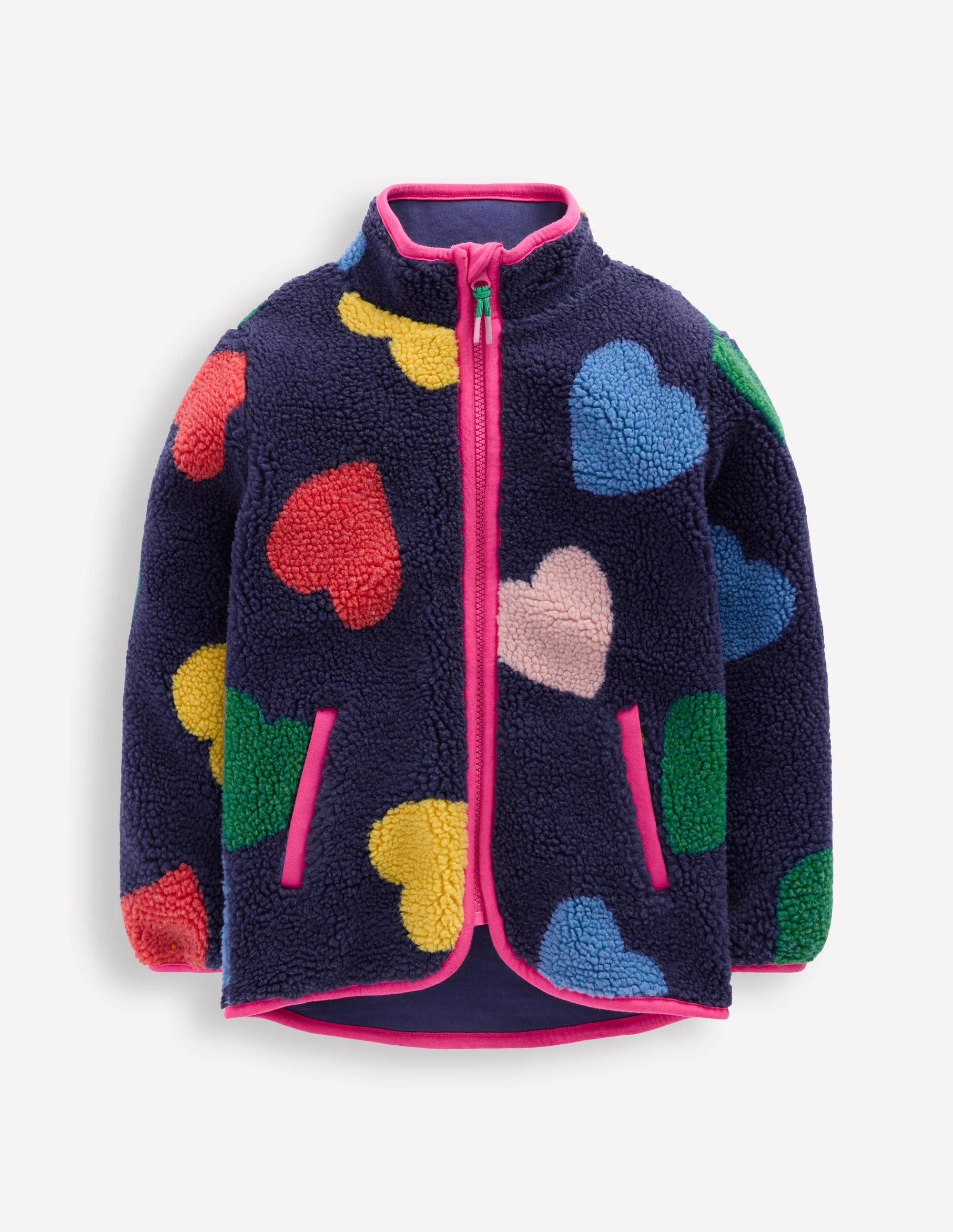 Eden Borg Zip Through Jacket Starboard Blue Multi Hearts Girls Boden | Boden (US)