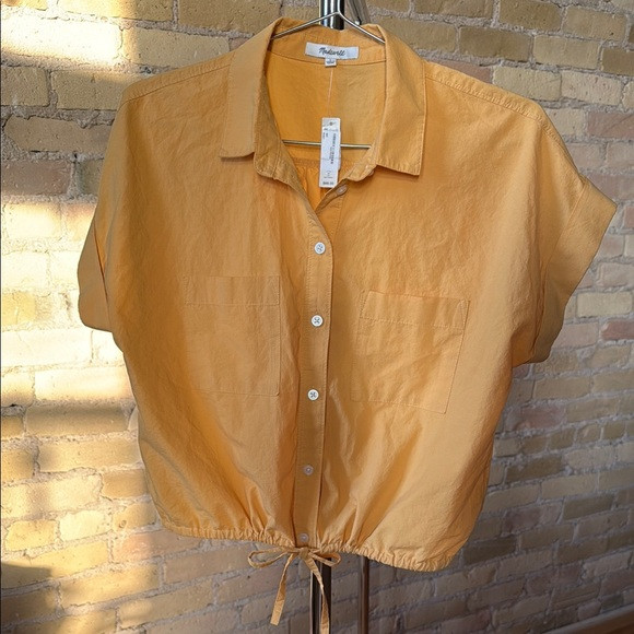 Madewell Yellow Button Down Collared Crop Top size S | Poshmark