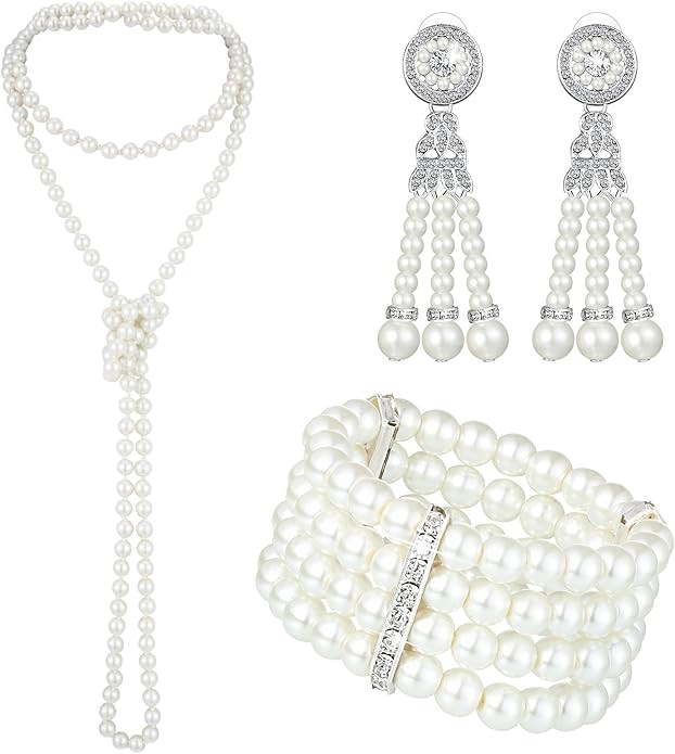 Maitys 3 Pcs 1920s Pearl Jewelry Set Includes Vintage Flapper Earrings Multilayer Imitation Pearl... | Amazon (US)