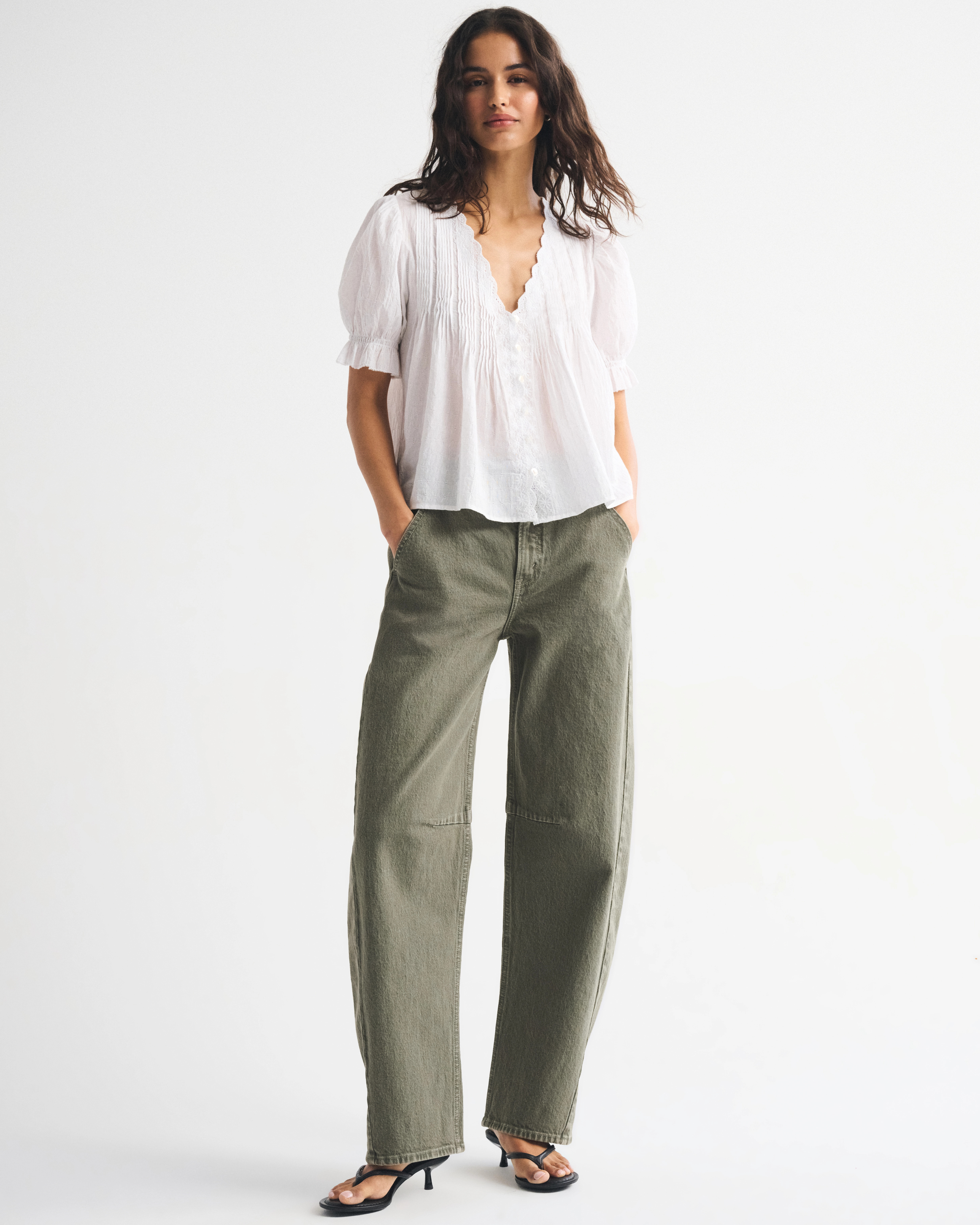 High Rise Barrel Olive Jean | Abercrombie & Fitch (UK)