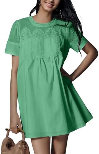 Womens Summer Lace Mini Babydoll Dress Ruffled Collar Short Sleeve Loose Mesh Swing Elegant Flare... | Amazon (US)